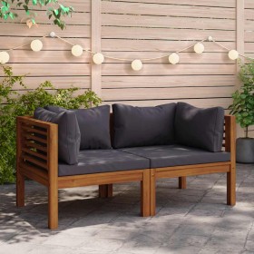 Sofá de esquina 2 uds madera maciza acacia cojines gris oscuro