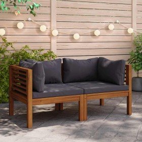 Sofá de esquina 2 uds madera maciza acacia cojines gris oscuro