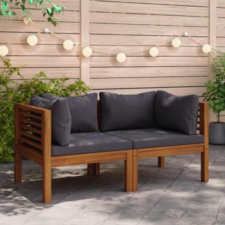 Sofá de esquina 2 uds madera maciza acacia cojines gris oscuro