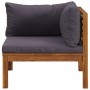 Sofá de esquina 2 uds madera maciza acacia cojines gris oscuro