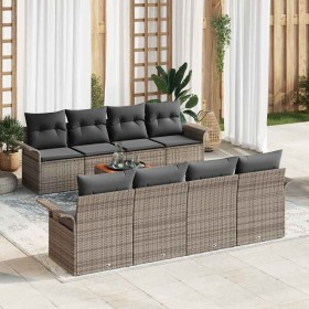 Conjunto de sofá de jardín 9 pcs Gris Poliratán