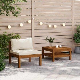 Juego de sofá 2 pzas con cojines blanco crema madera de acacia Juego de sofá 2 pzas con cojines blanco crema madera de acacia