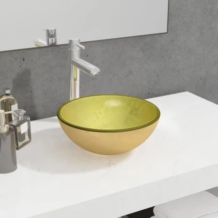 Tempered glass golden sink 30x12 cm by vidaXL, Sinks - Ref: Foro24-345259, Price: 60,45 €, Discount: %