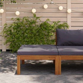 Reposapiés con cojín gris oscuro madera maciza de acacia Reposapiés con cojín gris oscuro madera maciza de acacia
