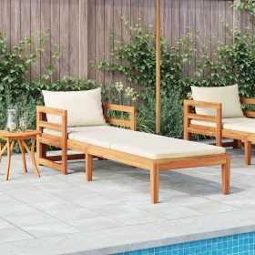 Tumbona con cojines crema madera maciza de acacia