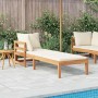 Tumbona 1 reposabrazos con cojines crema madera maciza acacia