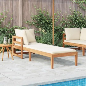 Tumbona 1 reposabrazos con cojines crema madera maciza acacia
