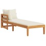 Tumbona 1 reposabrazos con cojines crema madera maciza acacia