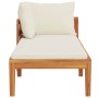 Tumbona 1 reposabrazos con cojines crema madera maciza acacia
