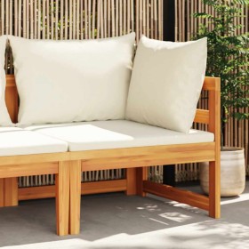 Sofá esquinero con cojines blanco crema madera de acacia