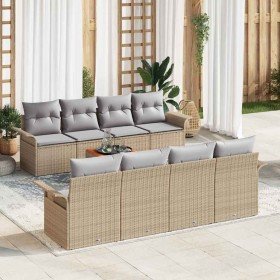 Conjunto de sofá de jardín 9 pcs Beige Poliratán