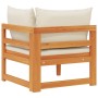 Sofá esquinero con cojines blanco crema madera de acacia