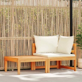 Set muebles de jardín 2 pzas cojines crema madera de acacia