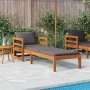 Tumbona con cojines gris oscuro madera maciza de acacia
