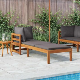Tumbona con 1 reposabrazos gris oscuro madera maciza acacia
