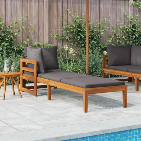 Tumbona con 1 reposabrazos gris oscuro madera maciza acacia