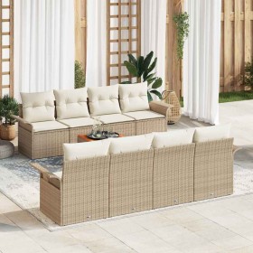 Conjunto de sofá de jardín 9 pcs Beige Poliratán