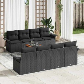 Conjunto de sofá de jardín 9 pcs Negro Poliratán