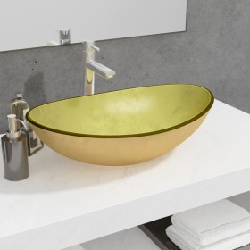 Lavabo de vidrio templado dorado 54,5x35x15,5 cm