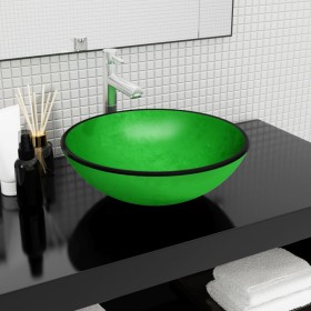 Lavabo de vidrio templado verde 42x14 cm