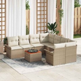 Conjunto de sofá de jardín 9 pcs Beige Poliratán