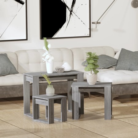 Stapelbare Tische 3 Stück Sonoma graues Sperrholz von vidaXL, Seitentische - Ref: Foro24-815223, Preis: 57,73 €, Rabatt: %