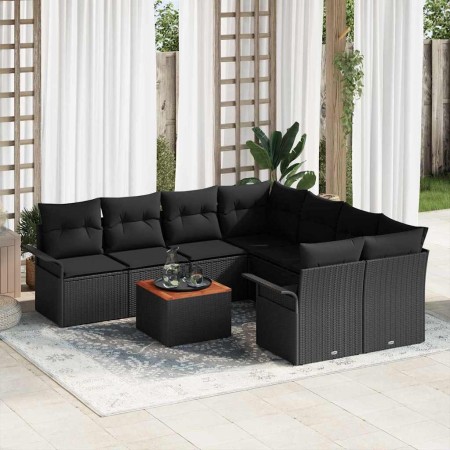 Conjunto de sofá de jardín 9 pcs Negro Poliratán