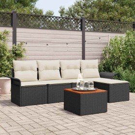 Conjunto de sofá de jardín 6 pcs Negro Poliratán