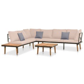 Set muebles de jardín 4 piezas y cojines madera maciza acacia