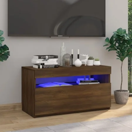 Mueble de TV con luces LED roble marrón 75x35x40 cm de vidaXL, Muebles TV - Ref: Foro24-815127, Precio: 51,01 €, Descuento: %
