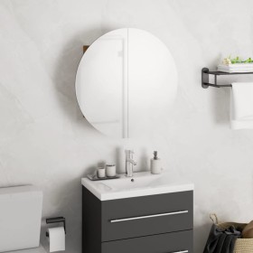 Armario de baño con espejo redondo y LED roble 40x