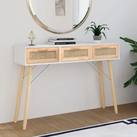 Solid pine wood and natural rattan console table, 105x30x75 cm by vidaXL, Side tables - Ref: Foro24-345627, Price: 137,50 €, ...