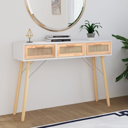 Mesa consola madera pino maciza ratán natural 105x30x75 cm de vidaXL, Mesas auxiliares - Ref: Foro24-345627, Precio: 146,11 €...