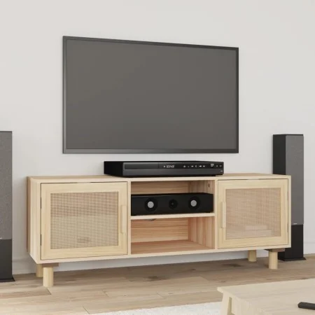 TV cabinet solid pine wood and natural rattan 105x30x40 cm by vidaXL, TV Furniture - Ref: Foro24-345617, Price: 117,09 €, Dis...