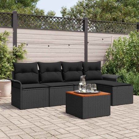 Conjunto de sofá de jardín 6 pcs Negro Poliratán
