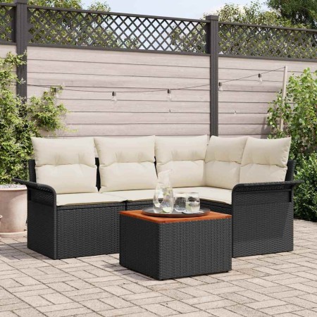 Conjunto de sofá de jardín 5 pcs Negro Poliratán