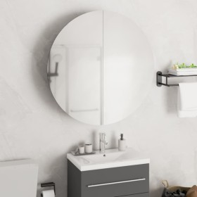 Armario de baño con espejo redondo y LED roble 54x54x17,5 cm
