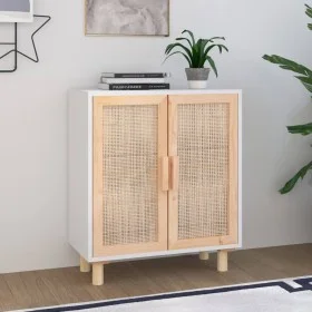 Weißes Sideboard aus massivem Kiefernholz und natürlichem Rattan, 60 x 30 x 70 cm von vidaXL, Sideboards - Ref: Foro24-345630...