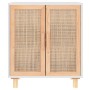 Aparador blanco madera pino maciza y ratán natural 60x30x70 cm