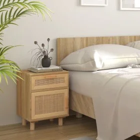 Nachttisch aus massivem braunem Kiefernholz und natürlichem Rattan von vidaXL, Nachttische - Ref: Foro24-345610, Preis: 75,26...
