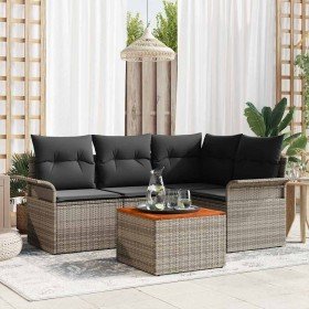 Conjunto de sofá de jardín 5 pcs Gris Poliratán