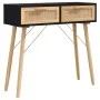 Solid pine wood console table with natural black rattan, measuring 80x30x75 cm. by vidaXL, Side tables - Ref: Foro24-345625, ...