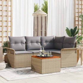 Conjunto de sofá de jardín 5 pcs Beige Poliratán