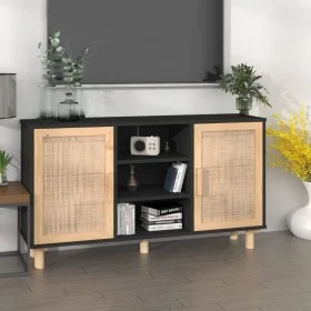 Schwarzes Sideboard aus massivem Kiefernholz und natürlichem Rattan, 105 x 30 x 60 cm von vidaXL, Sideboards - Ref: Foro24-34...