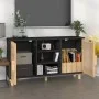 Schwarzes Sideboard aus massivem Kiefernholz und natürlichem Rattan, 105 x 30 x 60 cm von vidaXL, Sideboards - Ref: Foro24-34...