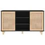 Schwarzes Sideboard aus massivem Kiefernholz und natürlichem Rattan, 105 x 30 x 60 cm von vidaXL, Sideboards - Ref: Foro24-34...