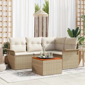 Conjunto de sofá de jardín 5 pcs Beige Poliratán