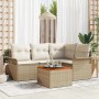 Conjunto de sofá de jardín 5 pcs Beige Poliratán