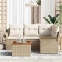 Conjunto de sofá de jardín 5 pcs Beige Poliratán
