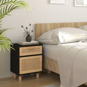 Solid black pine wood and natural rattan bedside table by vidaXL, Nightstands - Ref: Foro24-345608, Price: 75,42 €, Discount: %